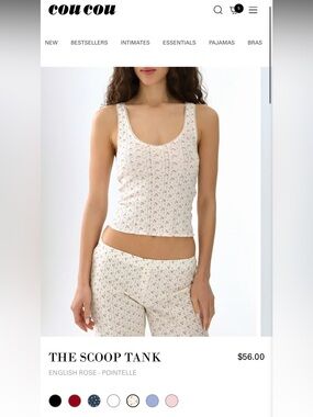Cou cou intimates the scoop tank English rose M organic cotton Pointelle